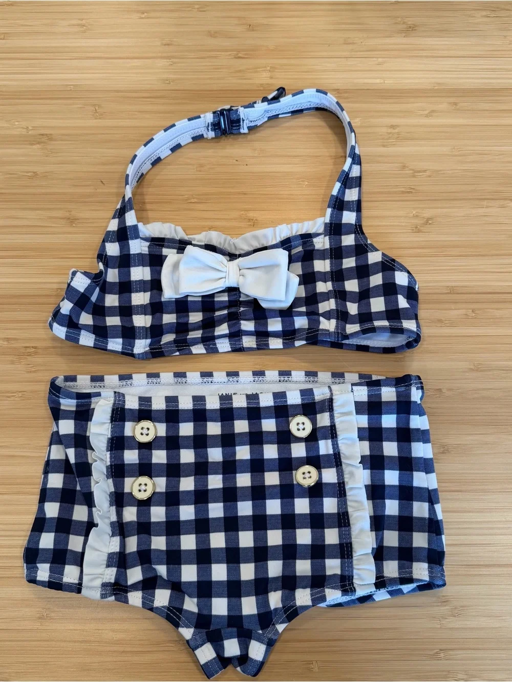 Janie And Jack Kids Girls Blue Gingham White Ruffle Halter 2 Pc Bikini Swim 5 S